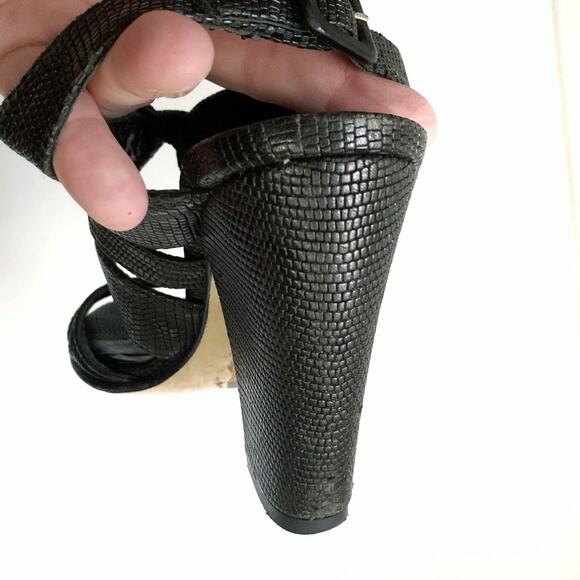 Michelediloco Black Snake-Embossed Leather Block Heels | Fall Classic Elegance - Picture 11 of 16